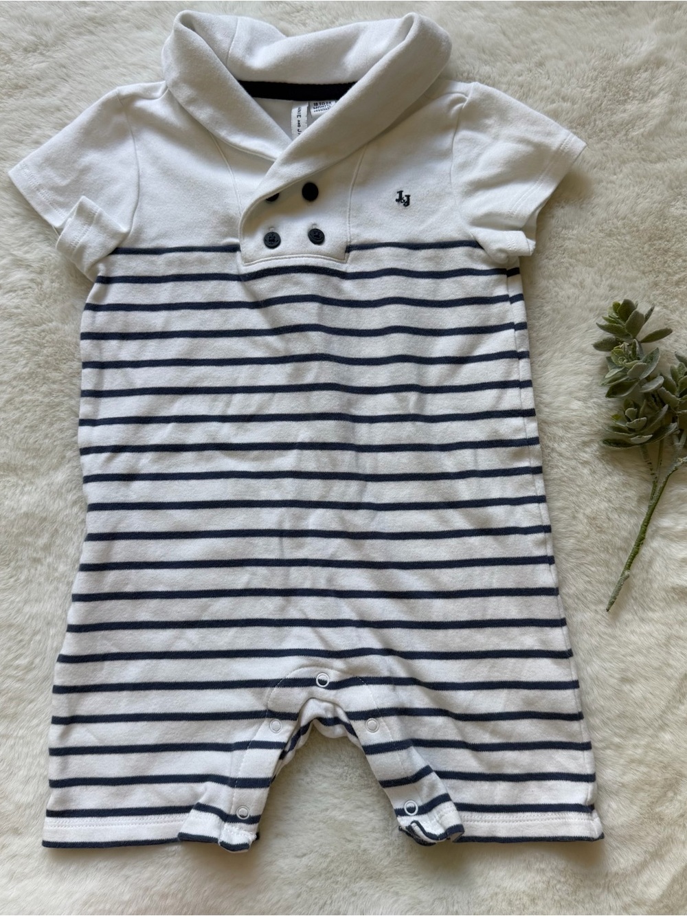 Janie & Jack | EUC - Striped Shawl Collar Romper - Size 18/24 Months